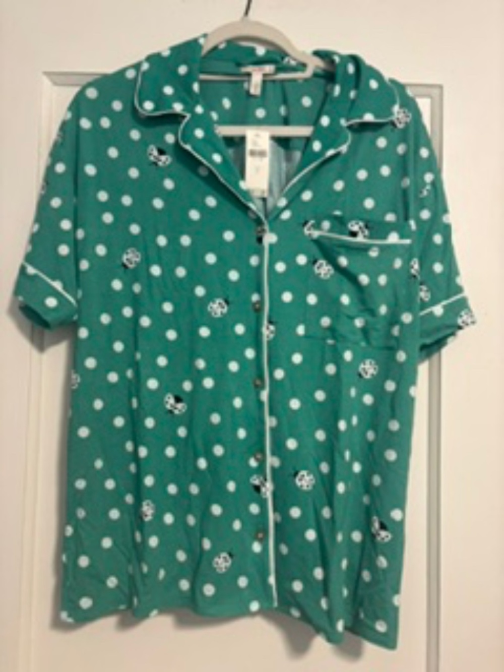 NWT Anthropologie Lyrebird ModaLuxe Green Ladybug Polka Dot Pajama Top